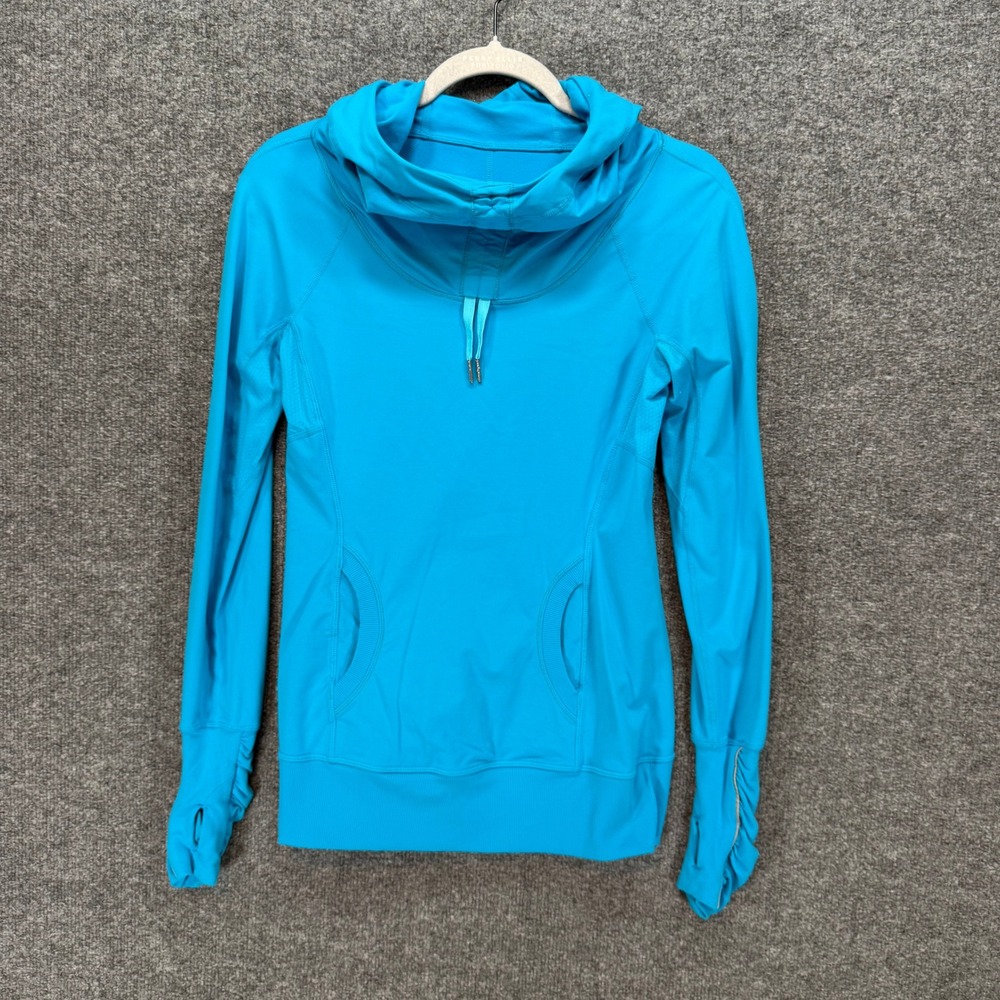 Lululemon Hoodie Women 4 Blue Cowl Neck Pullover Thumbholes Activewear Yoga Gym‎